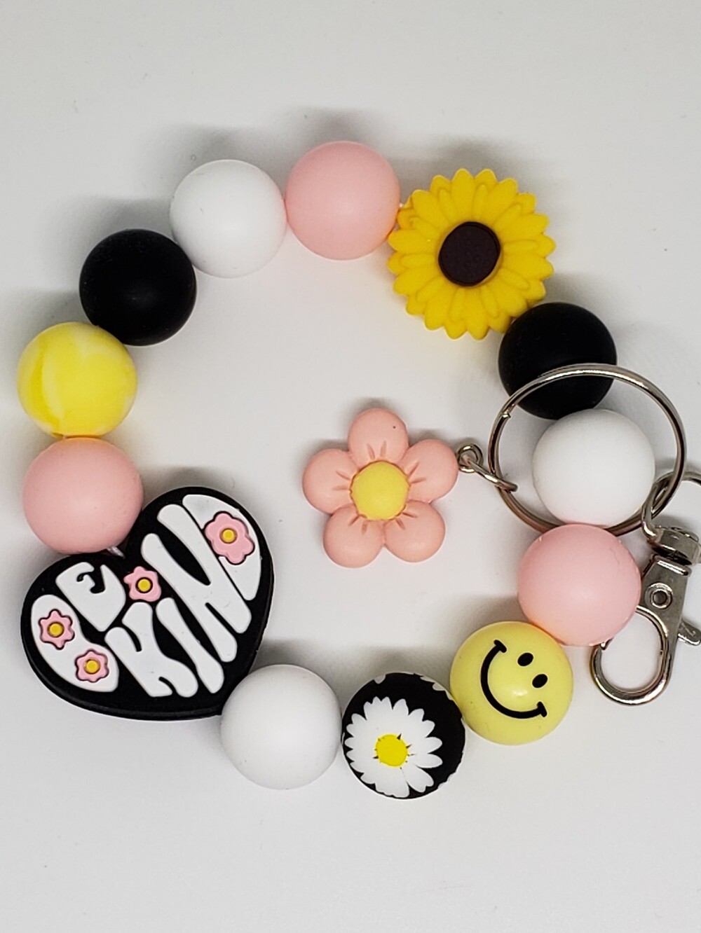 Handmade Silicone Focal Bead Be Kind Sunflower Wristlet Keychain
